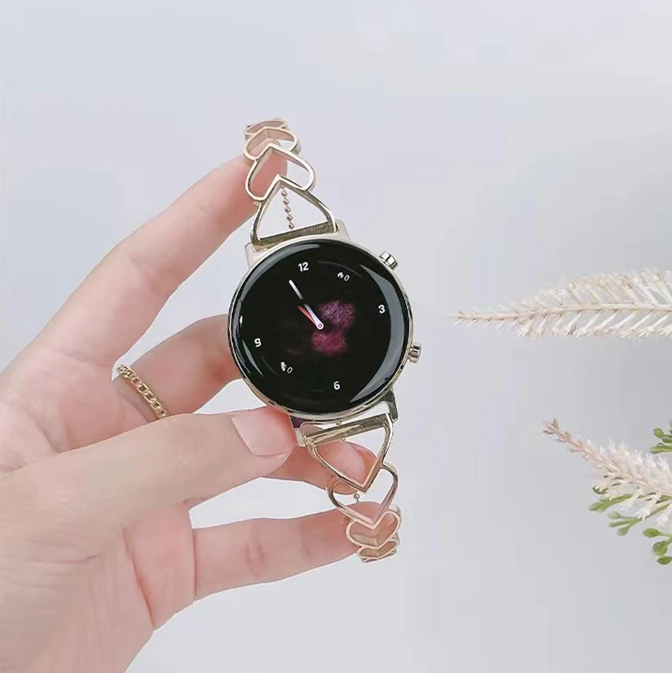 สําหรับ Samsung Galaxy Watch 3 46 มม.42 มม.Active 2 40 44 เกียร์ S3 20 มม.22 มม.สแตนเลส INS Hollow สร้อยข้อมือหัวใจ