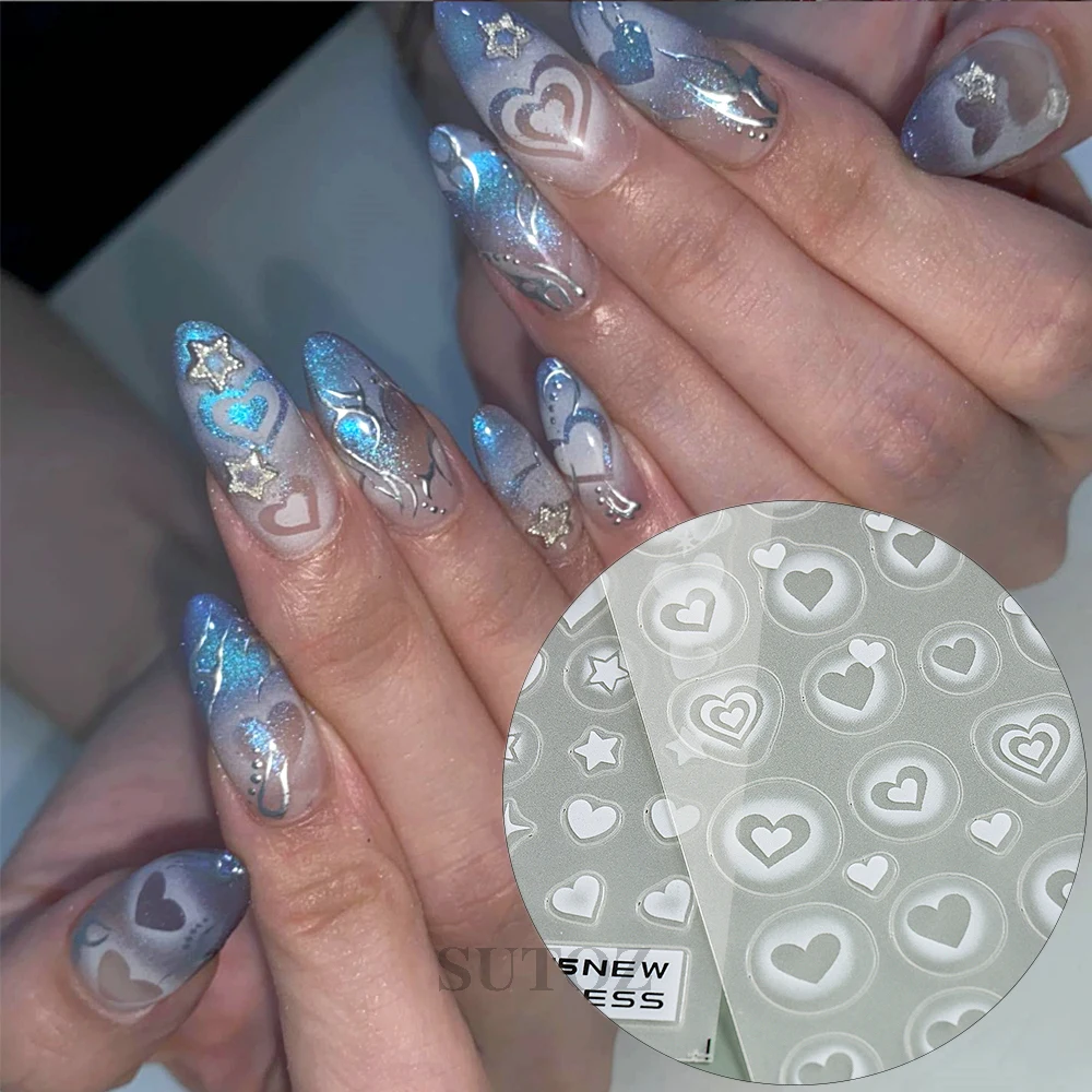 Pegatinas 3D de corazón para uñas, calcomanías huecas de estrellas, mariposa, dijes Y2K, plantillas de aerógrafo, gradiente floreciente, decoración de manicura LEBNO115