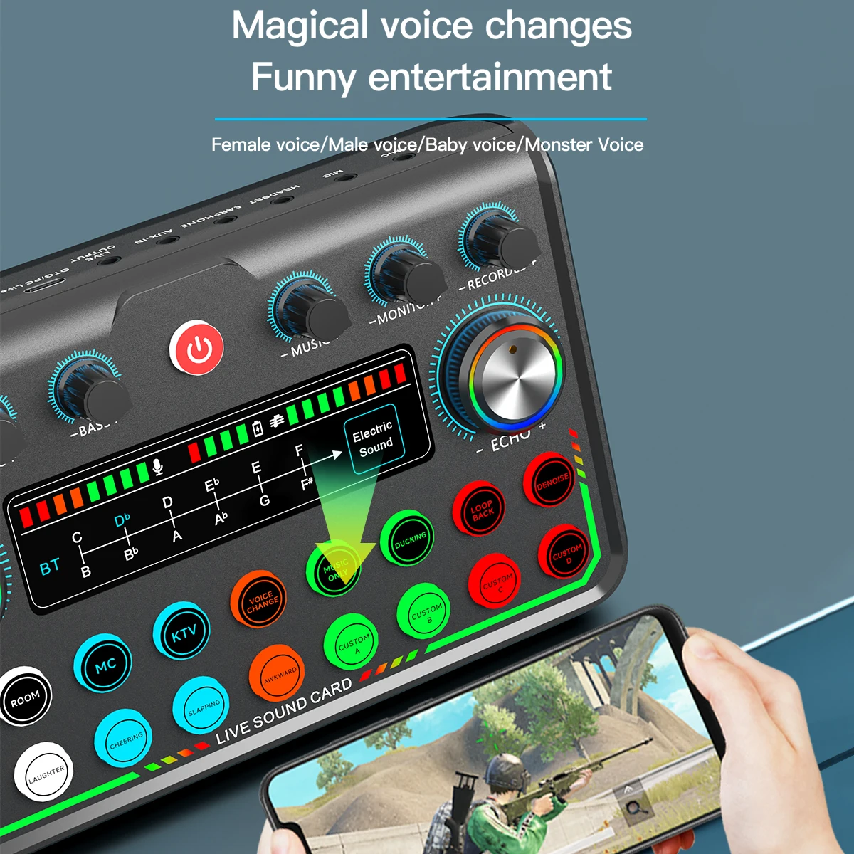 External Sound Card Mixer Microphone Set,Professional Live Streaming Audio Mixer,Multiple Sound Effects&Voice Changing Functions - view 6