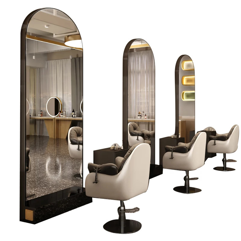 Modern hairdressing mirror table, single and double sided hair salon, hair salon, dedicated floor to floor full body mirror