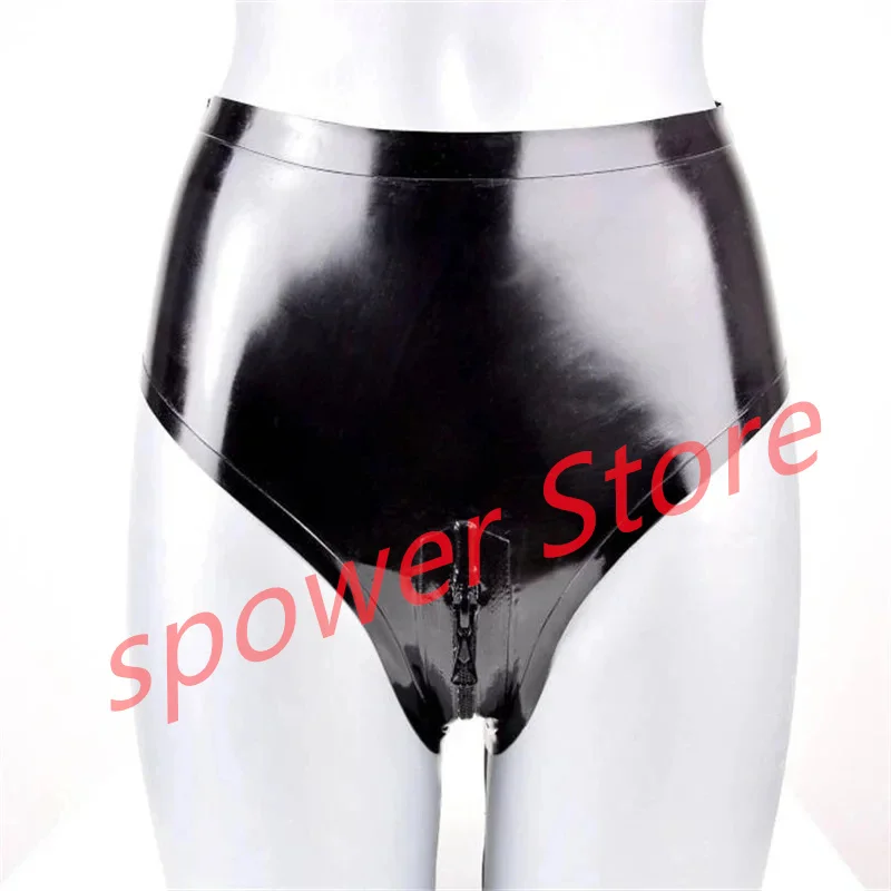 

Women Latex Briefs Black with Crotch Zip Shorts Rubber Underwear