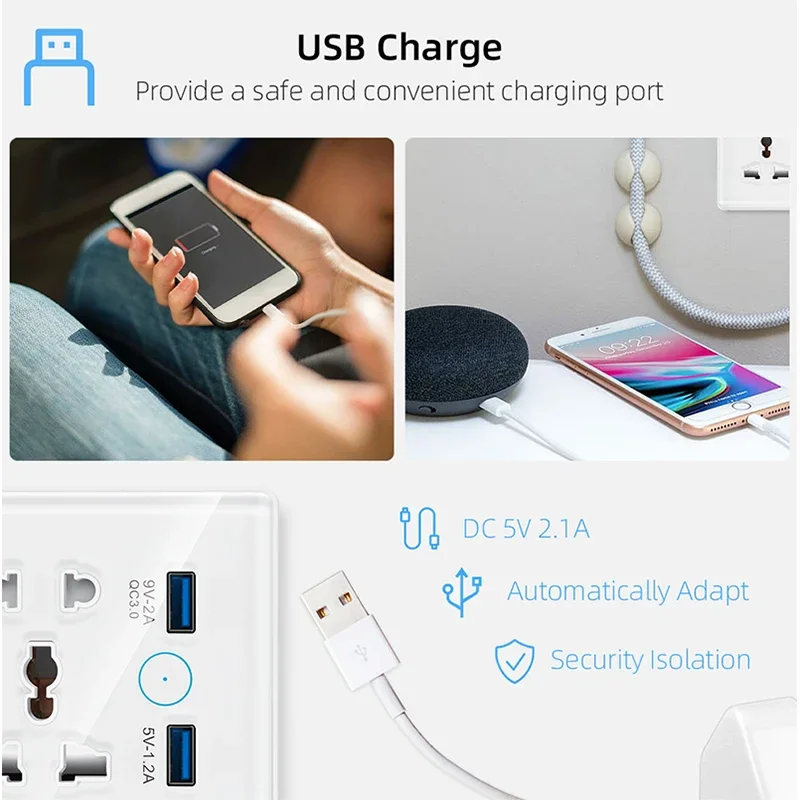 Tuya WiFi Zigbee Universal Wall Smart Socket Multi-function Power Plug Socket 13A USB Charge AC110V-250V With Alexa Google Home