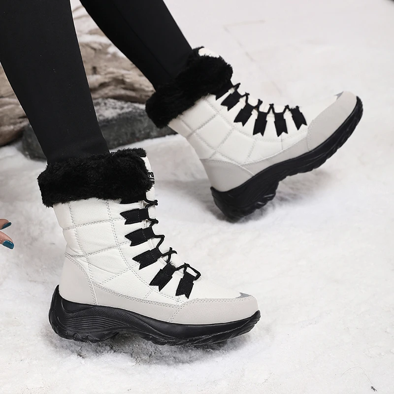 Women High-quality Cotton Shoes Winter Hiking Fashion Platform Plush Warm Snow Boots Thick Soled Anti Slip Casual Ankle Boots