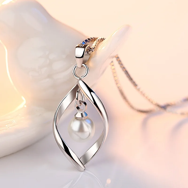 Solid 925 Sterling Silver Jewelry Trendy Hollow Leaf Extended Box Chain Pearl Pendant Necklace For Woman FQL23252