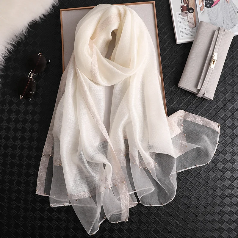 2024 Luxury 100% Silk Shawl Scarf for Women Design Embroidery Flowers Hijab Wraps Bufandas Female Headkerchief Fouloud Echarpe