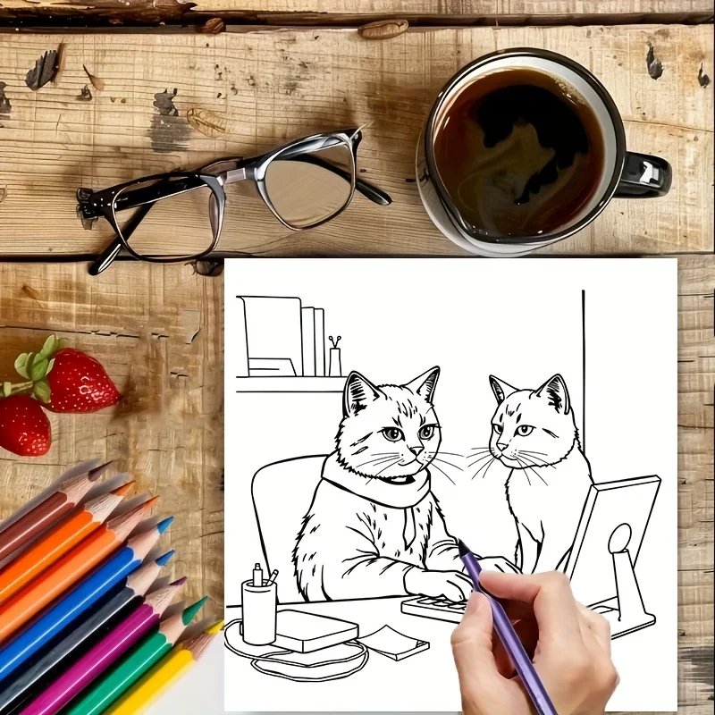28 صفحة كتاب تلوين لطيف لعيد القط لتقليل التوتر للبالغين |   كتاب تلوين لتخفيف التوتر وتقليل المزاج