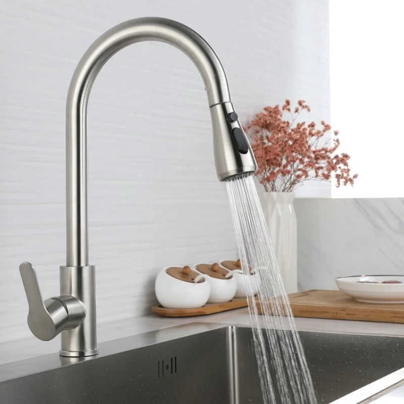 Kitchen Faucets 304 stainless steel Pull Out Kitchen Sink Water Tap Deck Mounted Mixer Stream Sprayer Head Hot Cold Taps
