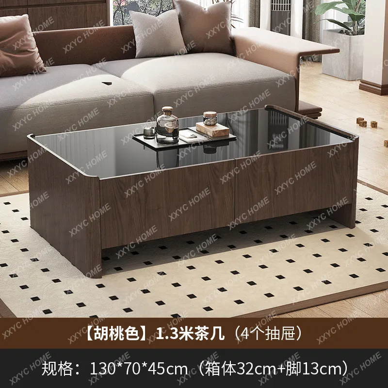 X-S  medieval style coffee table tempered glass tea table wabi sandy wind black walnut HG