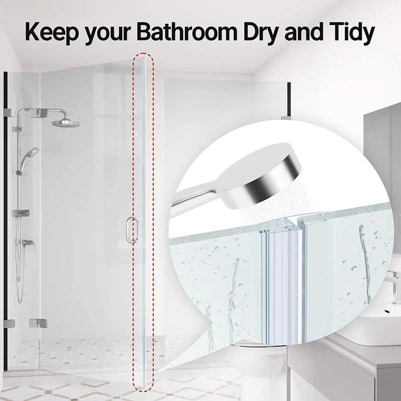 Tira de sellado de puerta de vidrio de ducha de 2M, barrido de puerta de ducha suave de silicona de 120 pulgadas para detener fugas, tira de sellado sin marco