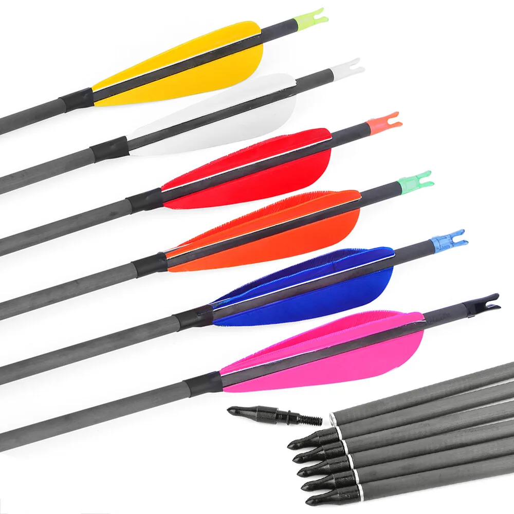 

6/12pcs Spine 600 Pure Carbon Arrow ID6.2mm Archery Turkey Feather Arrow for Recurve Compound Bow Hunting Shooting Accessories