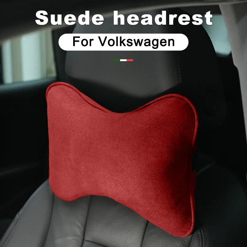 وسادة رقبة السيارة من جلد الغزال لسيارة Volkswagen VW Gol Golf ID.3/4/7 Passat Polo Tiguan T-Roc - وسادة مسند الرأس لملحقات مقاعد السيارات #1