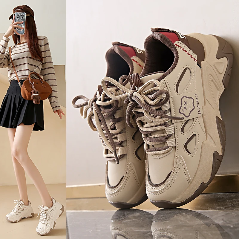 حذاء رياضي للأب من الجلد منخفض الارتفاع للنساء، كاجوال ومتعدد الاستخدامات، طراز جديد 807