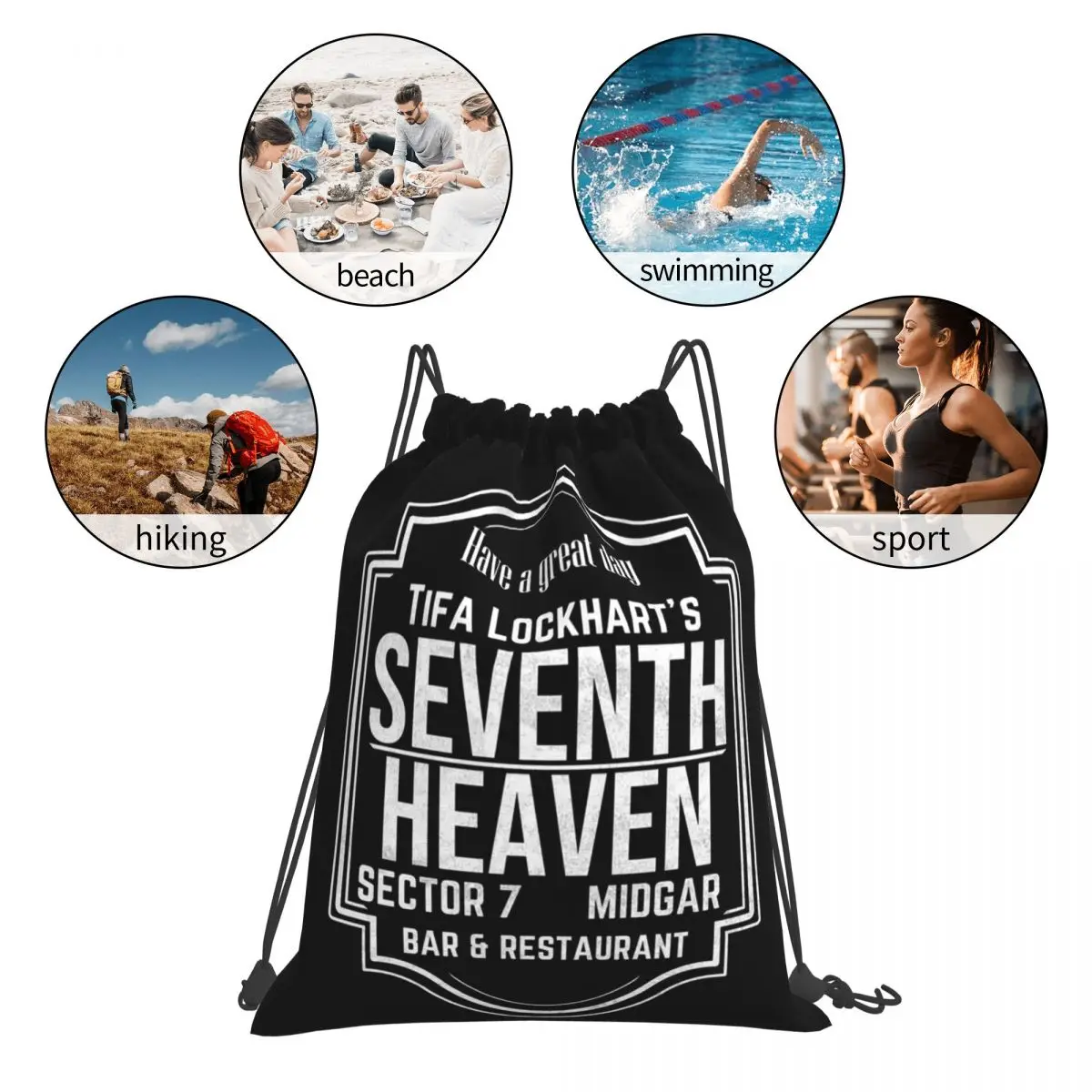 Seventh Heaven Bar And Restaurant Backpacks Multi-function Portable Drawstring Bags Sports Bag Book Bags For Travel Students