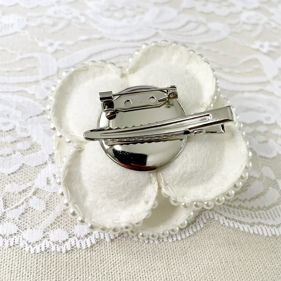Brooch Handmade Pearl Camellia Brooches for Women Corsage Fabric Pins  Dual-purpose Designer