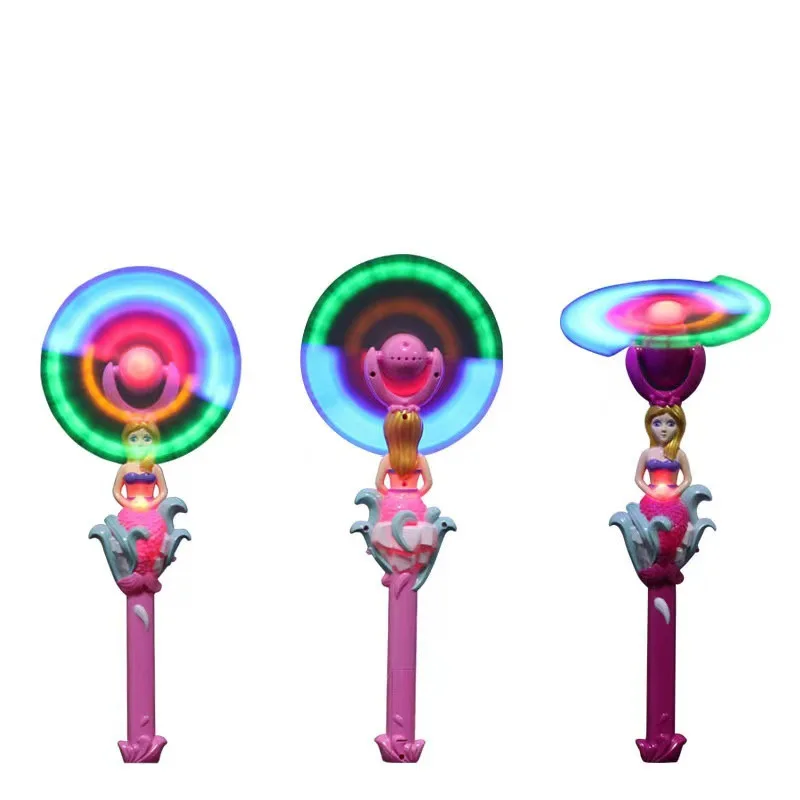 1Pcs Novelty Children Flashing Toy Funny Mermaid Electric Rotating Flashing Windmill Fairy Magic Windmill Stick Fun Luminous Toy