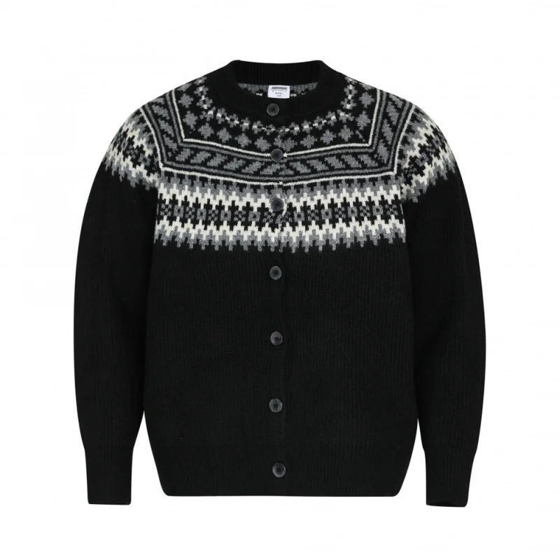 Men's Khaki Traditional Fair Isle Knit Cardigan, 2025 Fall Trend Vintage Geometric Patterned Button-Down Layering Sweater