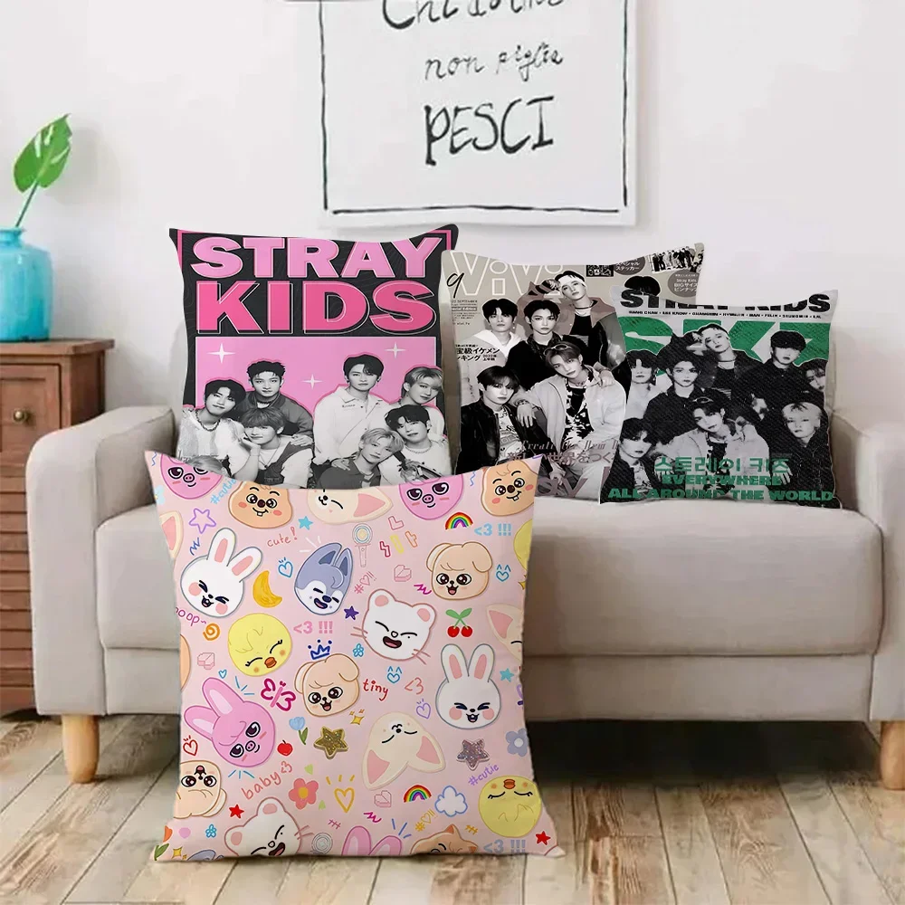 Pillow Covers Cartoon Sofa Decorative Home Double-sided k-Kpops S-strays K-Kids Printing Short Plush Cute Cushion Cover