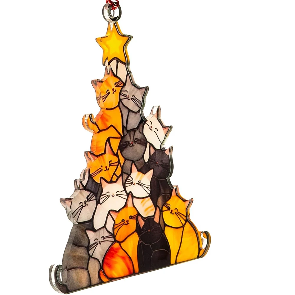 9cm Cat Christmas Tree Suncatcher Ornament Cute Cat Lover Gifts Women Funny Christmas Decorations