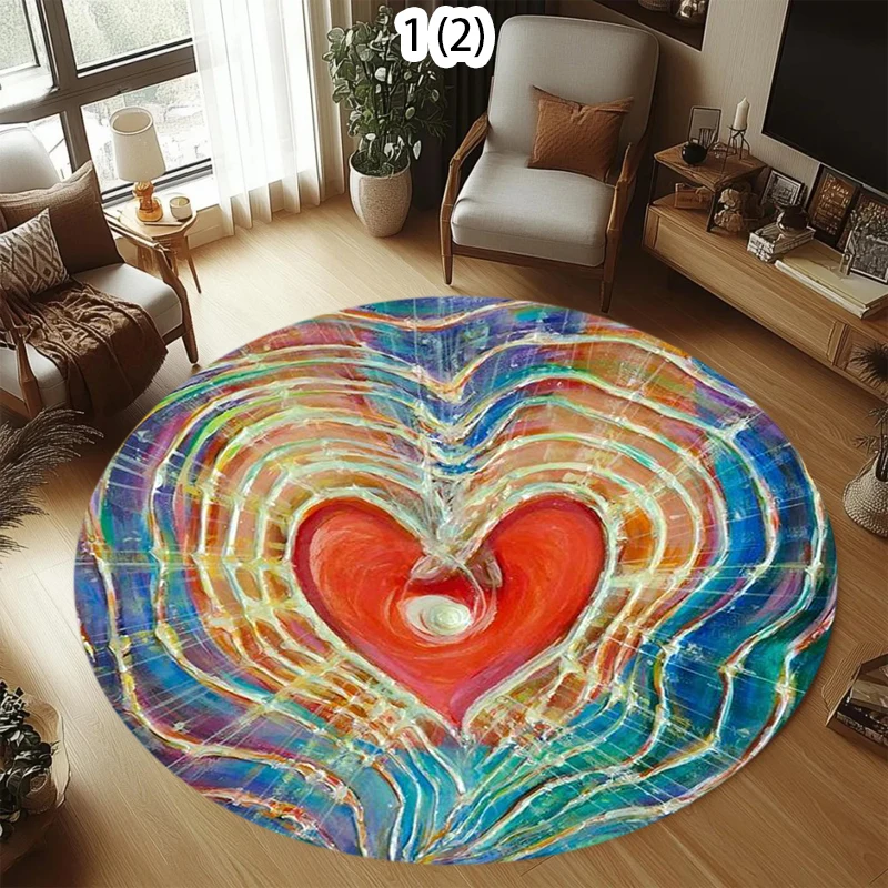 Colorful Love Heart Spiral Round Carpet Romantic Artistic Home Decor Area Rug Soft Non-slip Floor Mat for Living Room Bedroom