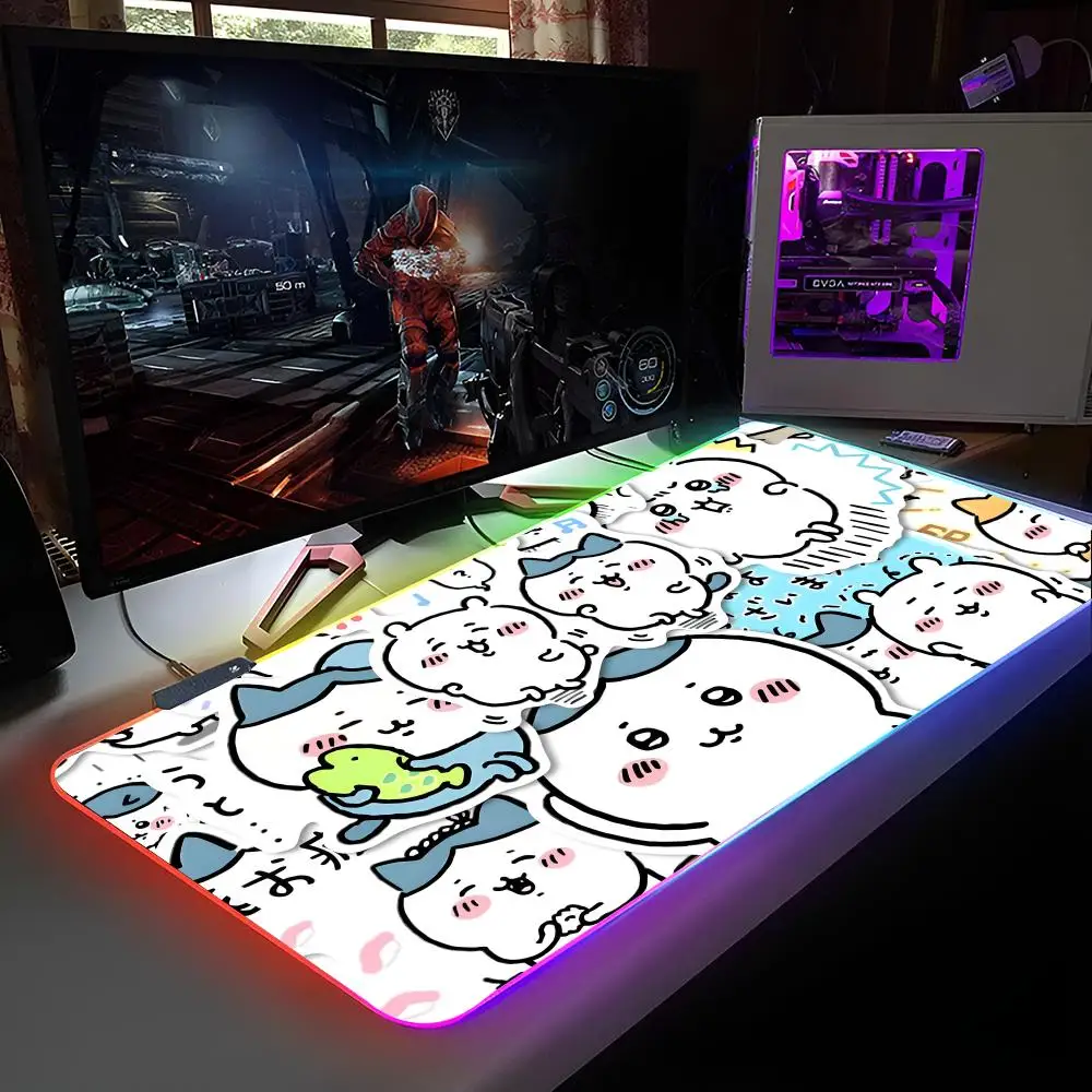 Kawaii C-Chiikawas Mouse Pad RGB Backlit Mouse Pad Laptop Mouse Pad Laptop Gamer Computer Desk Gaming Accessories
