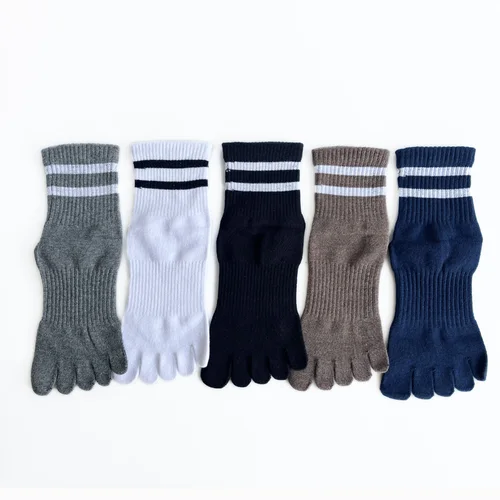 Imagen 2 del producto 1/5 pares de calcetines de cinco dedos para hombre, calcetines de algodón a rayas, lisos, simples, absorbentes del sudor, antibacterianos, transpirables, cálidos, suaves, elásticos