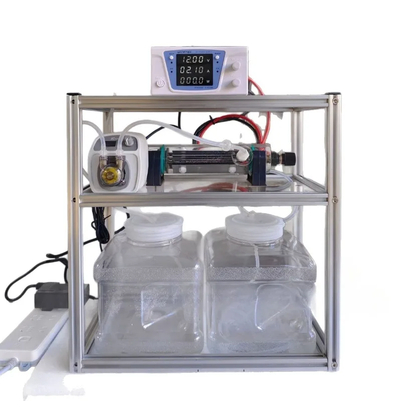 Electrochemical water processor workstation, electrolytic preparation of sodium hypochlorite test chamber