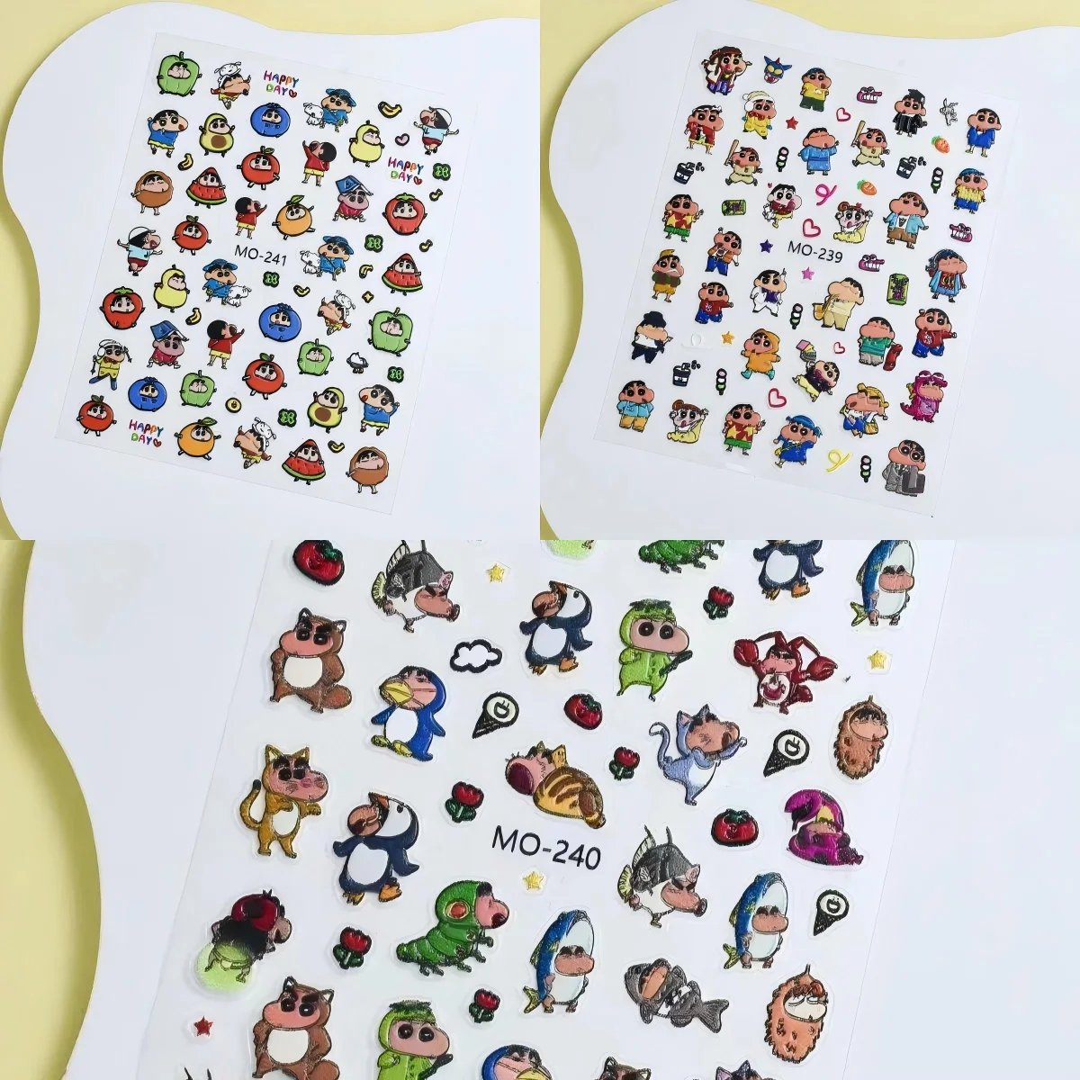 1PCS 5D Crayon Shin-chan Nail Stickers Cartoon Character Decals Self Adhesive Ultra Thin Clear Base DIY Manicure Accessories