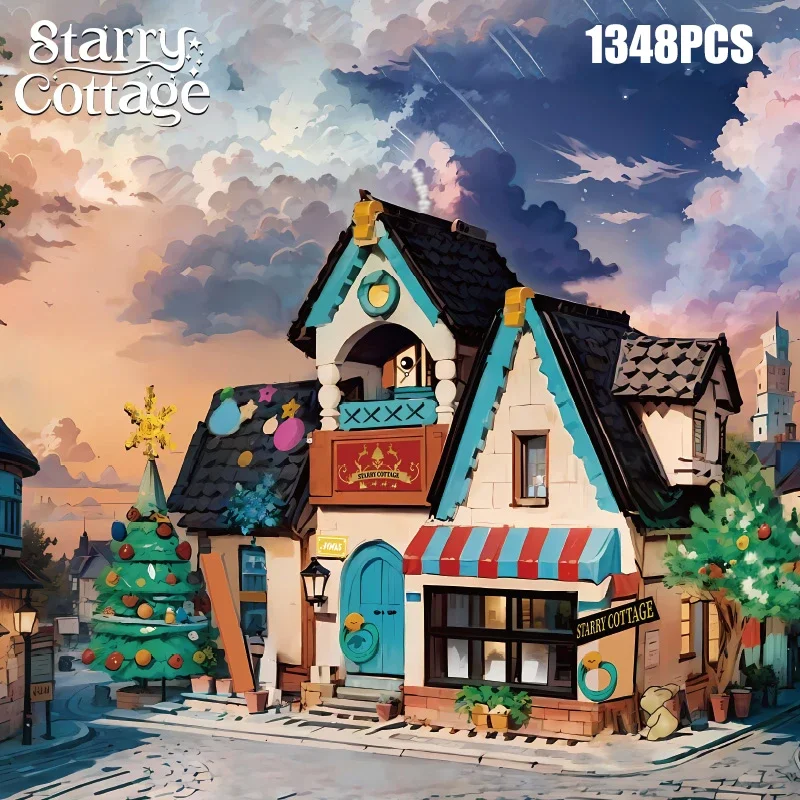 

1348PCS Starry Cottage Building Blocks Candy Style House Model Bricks With Light Desktop Decoration Kids DIY Toys Holiday Gift