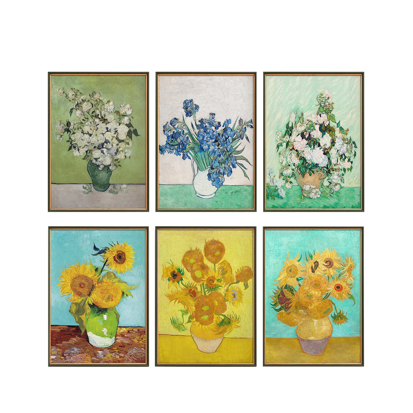 (1PC Unframe)Iris Gallery Wall Art Floral Pattern Prints Van Gogh-Style Sunflower Posters Rose Canvas Paintings Modern Floral Ho