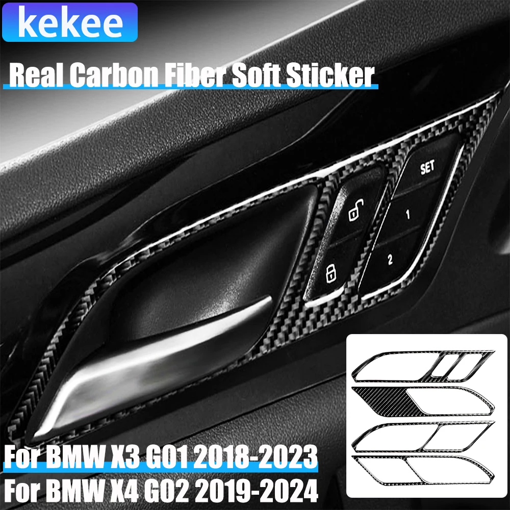 

Real Carbon Fiber Car Accessories Door Handle Frame Decorative Cover Soft Sticker For BMW X3 G01 2018-2023 X4 G02 2019-2024