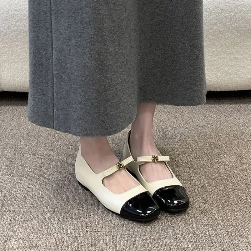 

2026 Early Winter New Style Wool Straight Buckle Mary Jane Shoes All-Matching Flat Shallow Single-Layer Shoes Zapatos De Mujer