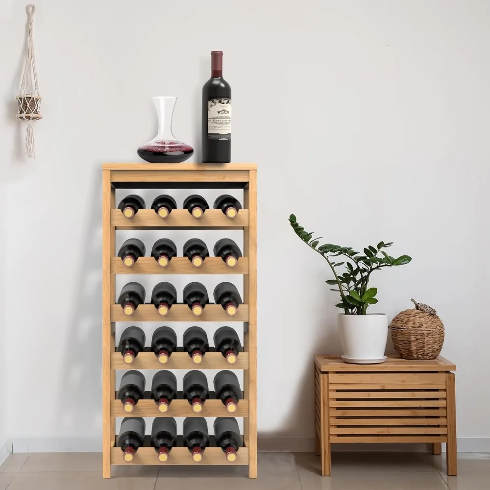 24-Bottle Wine Rack Freestanding Floor, 6 Tier Wine Display Rack , Wine Storage Shelf for Kitchen Dining Room Bar