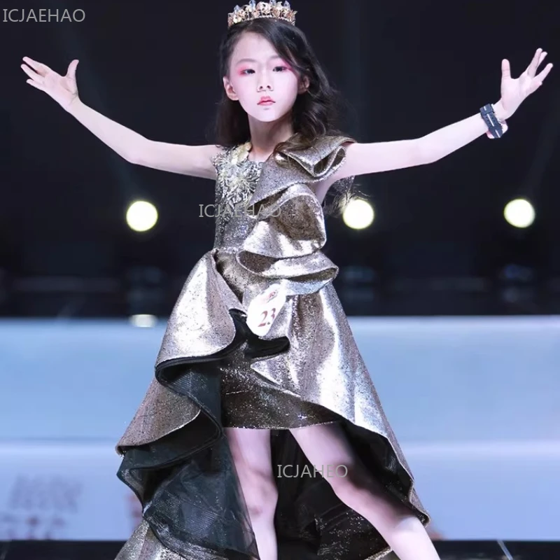 2026 Girls Birthday Mermaid Dress with TrainFormal Party Celebration Evening Princess Gown Eid Kids Clothing Host Performance