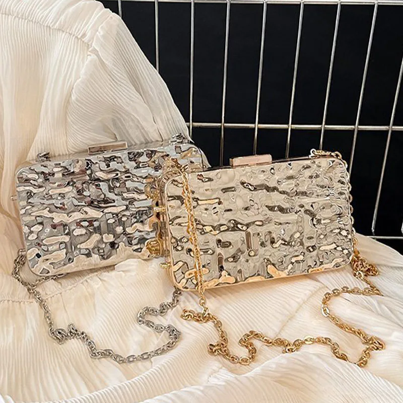 Acrylic Metal Evening Handbags for Women 2024 Trend Square Ice Crack Pattern Fashion Shoulder Messenger Bags Wedding Party Purse