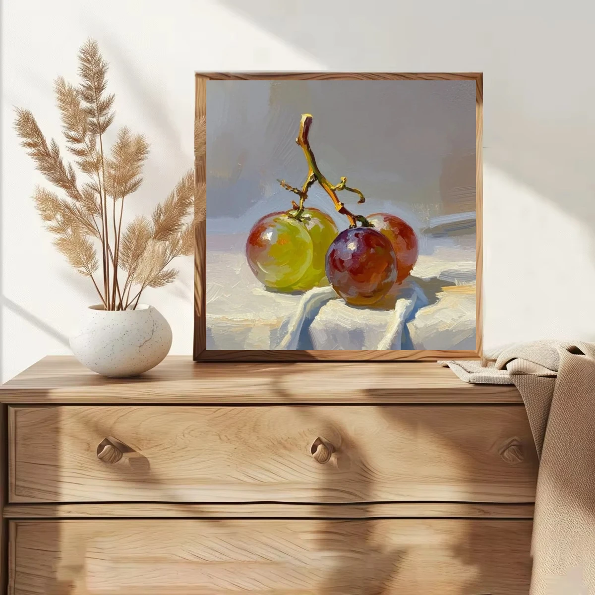 Fruit Still Life Painting Glossy Colorful Grapes On Linen Cloth Vintage Kitchen Wall Art Oil Painting By Numbers,Frameless