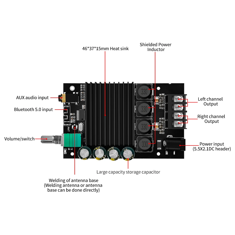 โมดูลเครื่องขยายเสียงบลูทูธ YS-XPS 150W+150W 2.0 ช่องสัญญาณคู่ สเตอริโอ TDA7498E