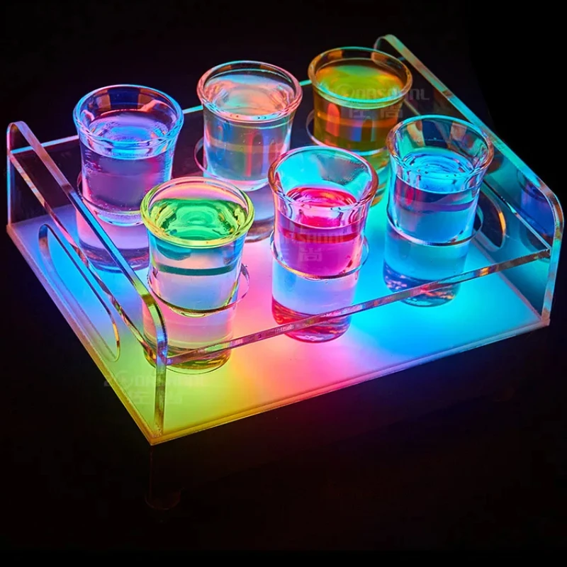 

Luminous LED Shot Glass Display Stand Rechargeable Glowing Cup Holder Tray for Nightclubs Bars and KTV Cocktail Presentations