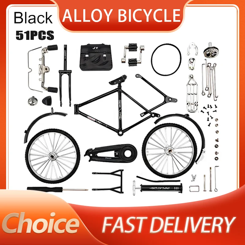 1:10 DIY Mini Retro Alloy Bicycle Diecast Model Metal Bike Sliding Assembled Version Simulation Collection Gifts Adult Boys Toys