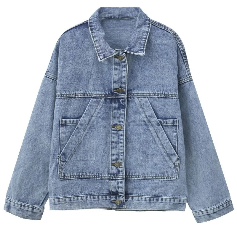 Denim Jacket Women\'s Spring Autumn New High Street Jeans Coat Oversize Loose Basic Jackets Simple Versatile Lapel Outerwear