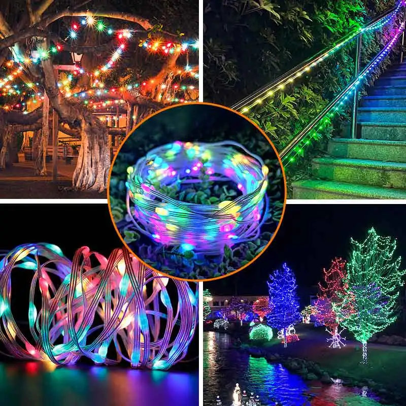 20M LED Christmas String RGB สมาร์ทกลางแจ้ง Festoon PARTY หนัง IP65 บลูทูธเพลงโคมไฟ String ไฟ Fairy