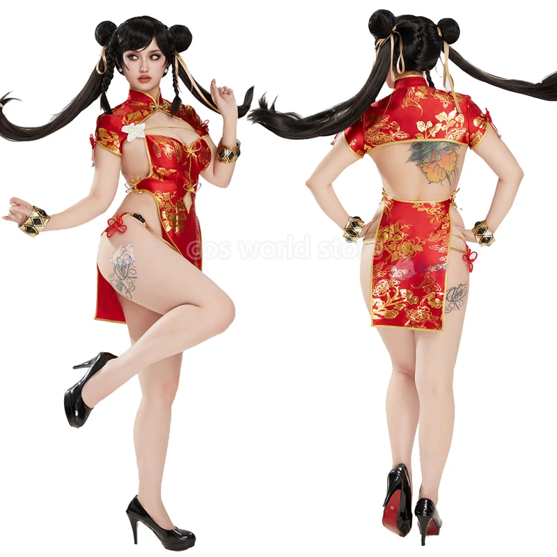 

Anime Games Chun-Li Street Fighter Chun Li Cosplay Dress Costumes Women Red Sexy Cheongsam Suit Halloween Carnival Party Clothes