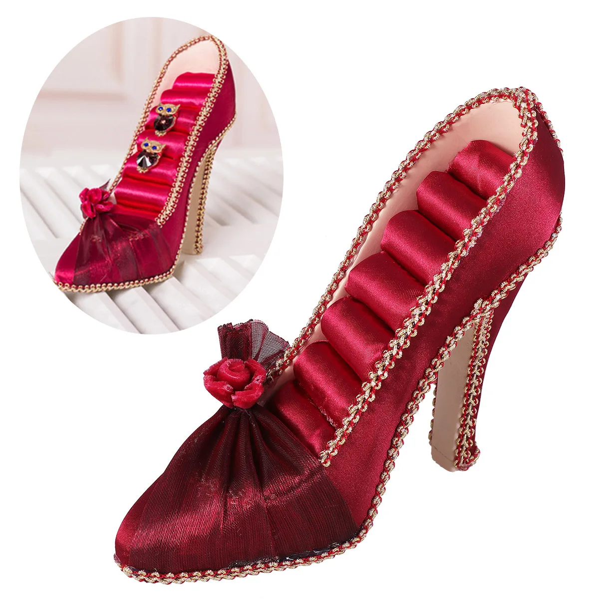

Fashion High Heel Shaped Jewelry Organizer Stand with Storage Space for Earrings Rings Display Rack Home Decor Red