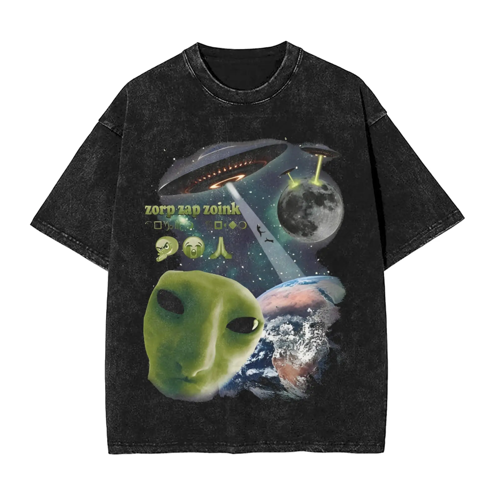 

Zoink Funny Alien Cat Meme T Shirts Hip Hop Washed Cotton T-Shirt Cool Men Women Streetwear Summer Tops Tees