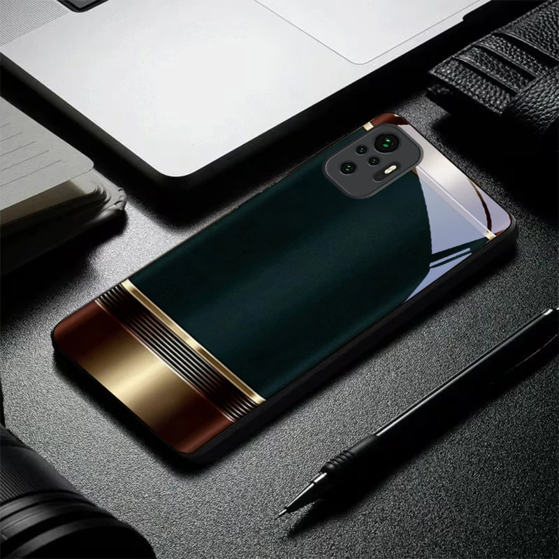 Noble Retro Metal Frame Black Glass Phone Case For Redmi Note 13 Pro+ 14 Pro 8 9 9S 12S 10 Pro 11 12 A3 12 13 K60 Ultra 14 Cover