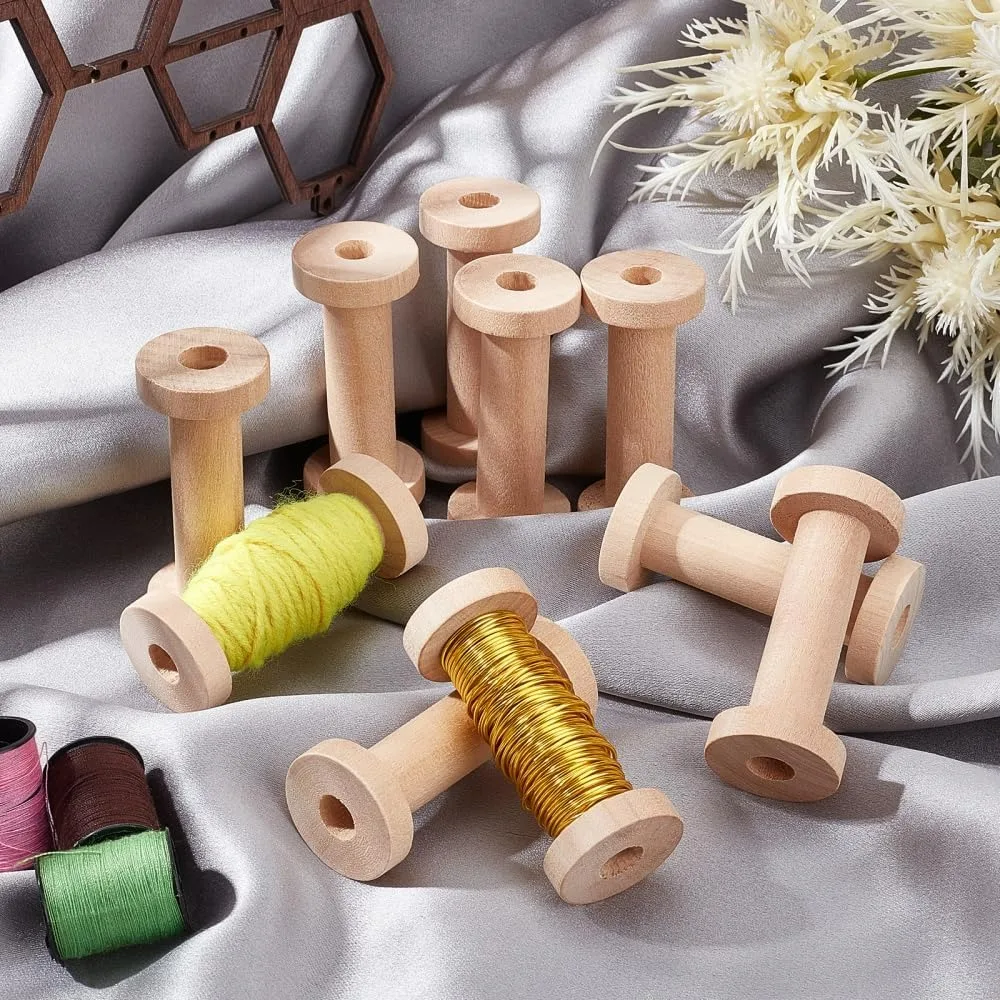 Long Wooden Spools 2.75inch Empty Bobbins Wood Sewing Embroidery Thread Spool Wire Weaving Bobbins for Embroidery and Sewing