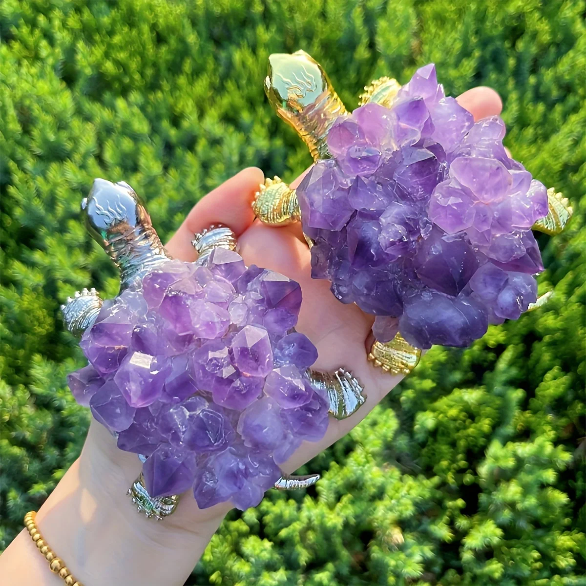 

1 Pc Natural Amethyst Tortoise Figurine Beads, Purple And Crystal Turtle, Home & Office Decors, Irregular Cracks & Minor Flaws