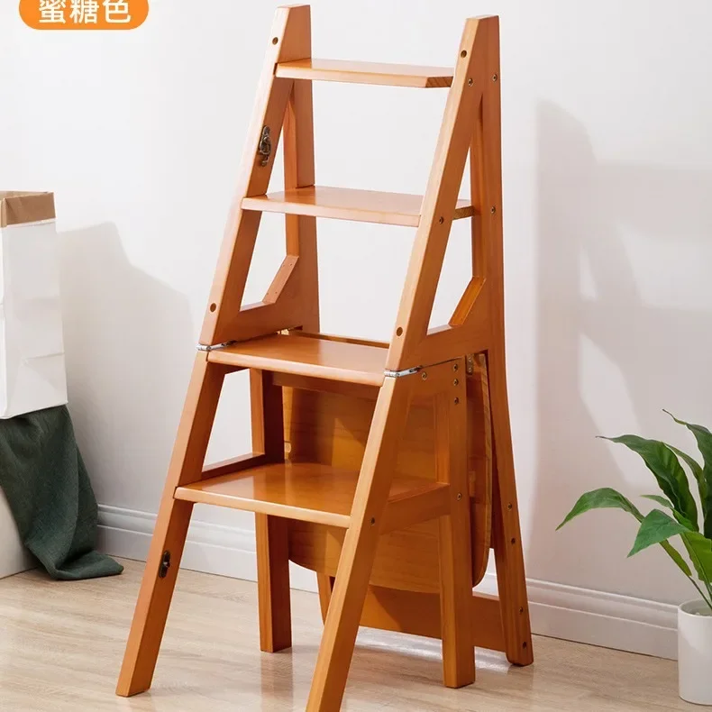 Stairs Solid wood 3 or four steps Climbing ladder Indoor dual-use creative multi-functional folding stool Household thickening