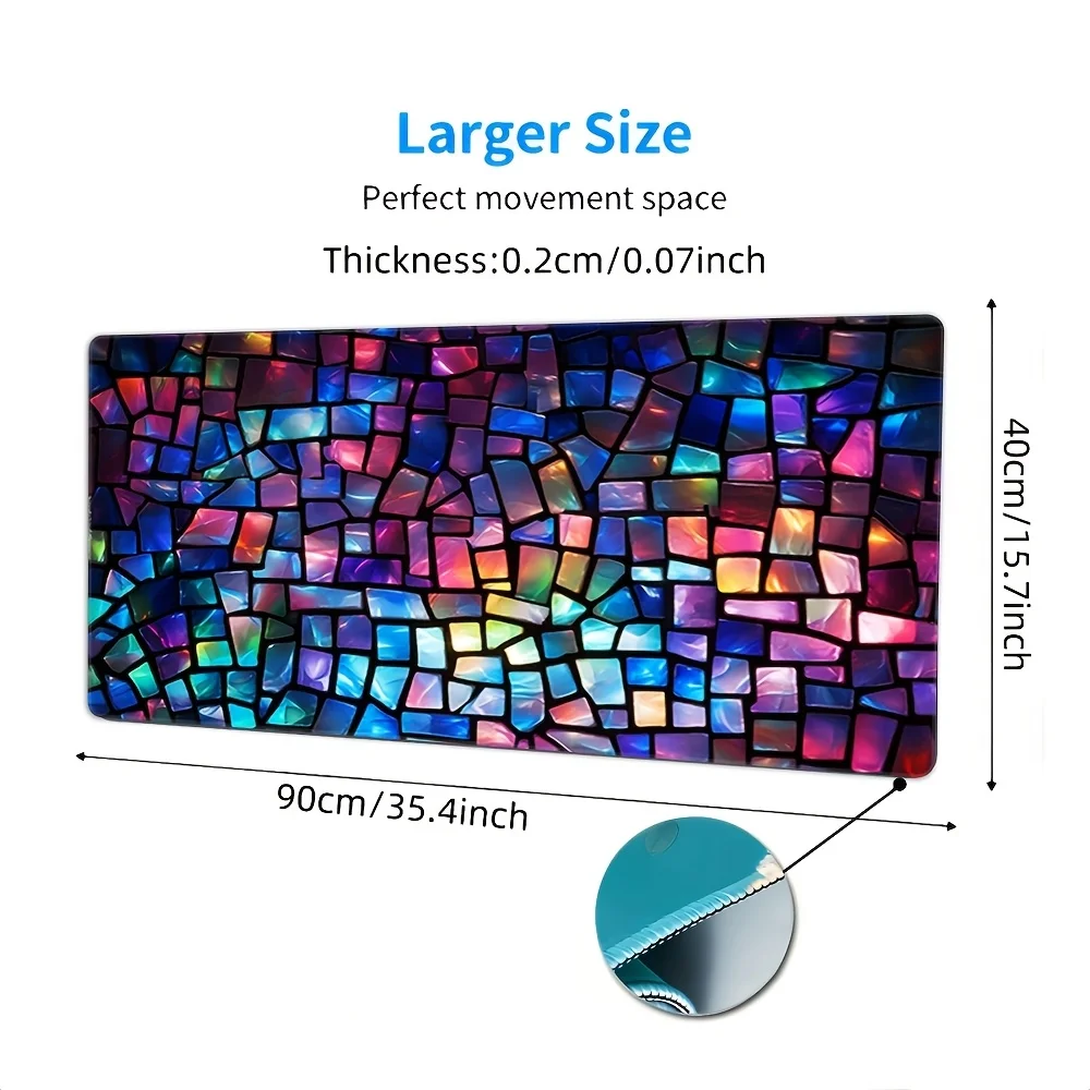 Stained Glass Mosaic Desk Mat Extra Large Gaming Mouse Pad Non-Slip Rubber Base Keyboard Mat Office Accessory