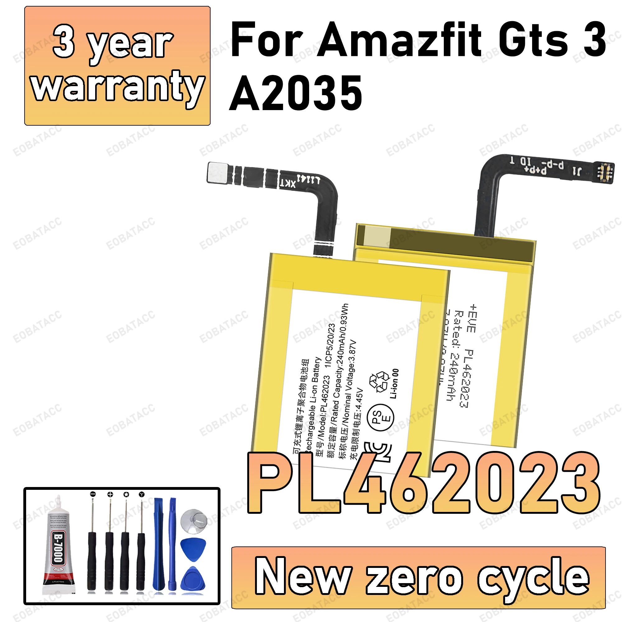 

240mAh PL462023 Polymer Li-Ion Battery Cell For Amazfit Gts 3 A2035 Smart Sports Watch + Free Tools