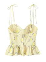 Chu Sau beauty Women New Fashion Sweet Floral Print Cropped Tops French V-Neck Sexy Backless Camisole Chic Ruffles Camis - Image 3